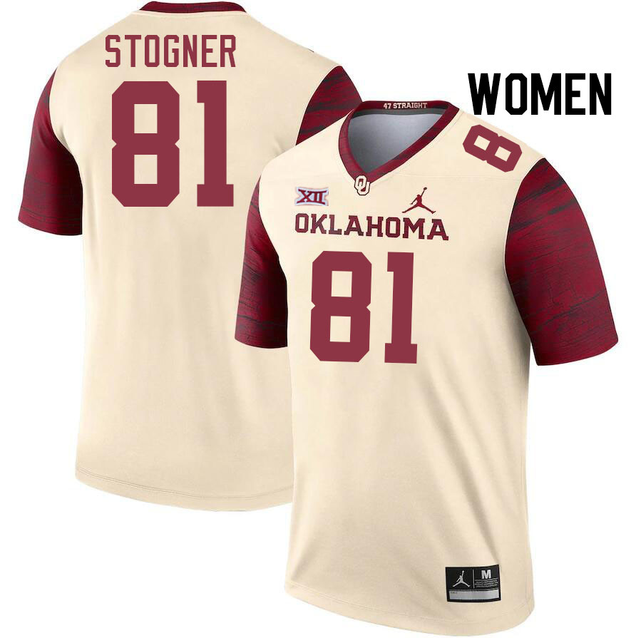 Women #81 Austin Stogner Oklahoma Sooners College Football Jerseys Stitched-Cream - Click Image to Close